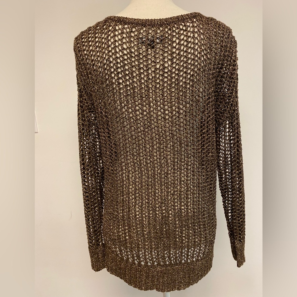 I Jeans by Buffalo Metallic Gold and Brown Crochet Knit Sweater Size Medium - Picture 4 of 10